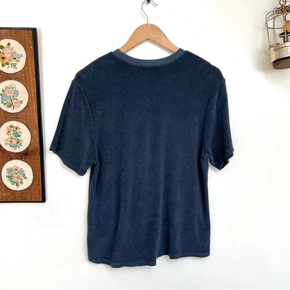 PERFECTWHITETEE Dark Blue Terrycloth Relaxed Boxy Fit Tee - Picture 3 of 3